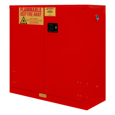 FM Approved, Flammable Storage Cabinet, 30 Gallon, 2 Doors, Manual Close, 1 Shelf, Red